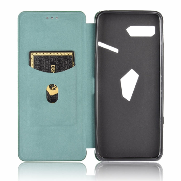 For Asus ROG Phone II Carbon Fiber Texture Horizontal Flip TPU + PC + PU Leather Case with Card Slot(Green) - ASUS Cases by buy2fix | Online Shopping UK | buy2fix