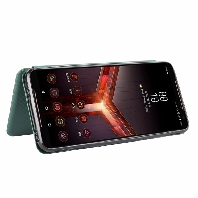 For Asus ROG Phone II Carbon Fiber Texture Horizontal Flip TPU + PC + PU Leather Case with Card Slot(Green) - ASUS Cases by buy2fix | Online Shopping UK | buy2fix