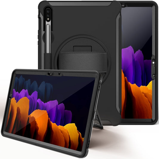 For Samsung Galaxy Tab S8 / Galaxy Tab S7 (2020) T870 360 Degree Rotation PC+TPU Protective Cover with Holder & Hand Strap(Black) - Galaxy Tab S8 Cases by buy2fix | Online Shopping UK | buy2fix