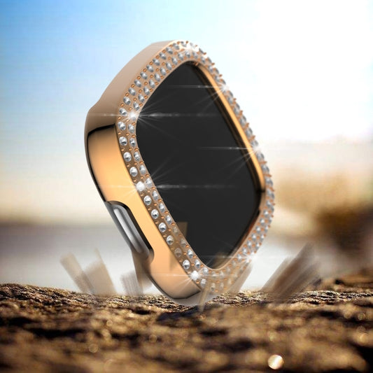 For Fitbit Versa 3 / Versa Sense Double Row Plating Diamonds PC Protective Case(Rose Gold) by buy2fix