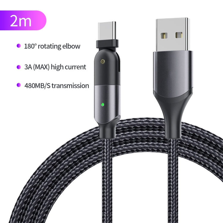 ZFXCT-WYA0G 3A USB to USB-C / Type-C 180 Degree Rotating Elbow Charging Cable, Length:2m(Grey) - USB-C & Type-C Cable by buy2fix | Online Shopping UK | buy2fix