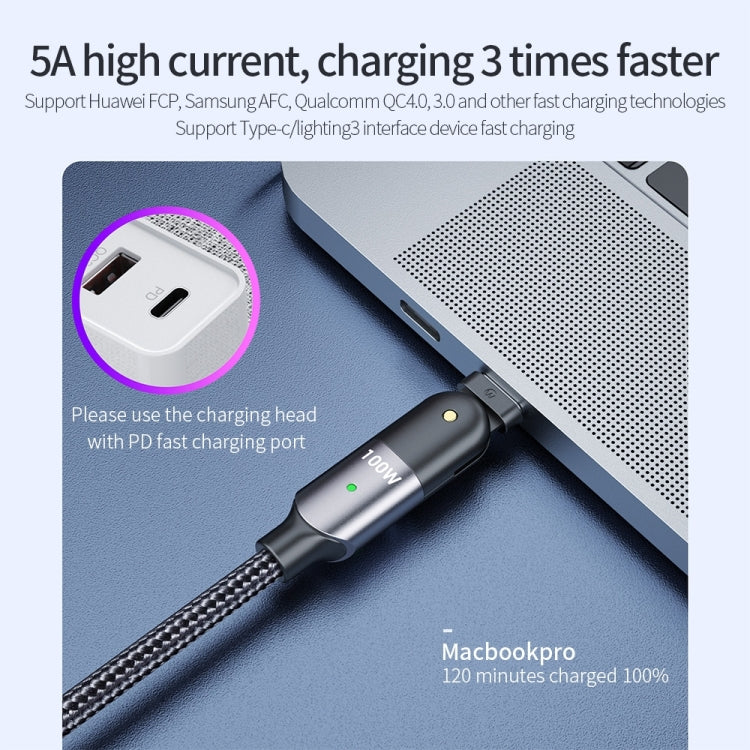 FXCTL-WY0G 100W 5A USB-C / Type-C to Type-C 180 Degree Rotating Elbow Fast Charging Cable, Length:1.2m(Grey) - USB-C & Type-C Cable by buy2fix | Online Shopping UK | buy2fix