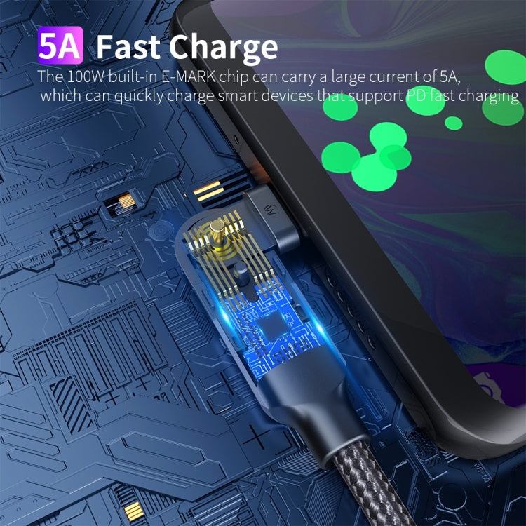 FXCTL-WY0G 100W 5A USB-C / Type-C to Type-C 180 Degree Rotating Elbow Fast Charging Cable, Length:1.2m(Grey) - USB-C & Type-C Cable by buy2fix | Online Shopping UK | buy2fix