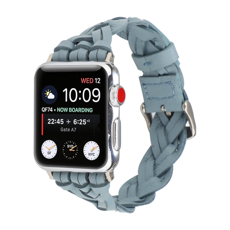 For Apple Watch Ultra 49mm&Watch Ultra 2 49mm / Series 9&8&7 45mm / SE 3&SE 2&6&SE&5&4 44mm / 3&2&1 42mm Leather Woven Single Loop Watch Band(Sky Blue) - Watch Bands by buy2fix | Online Shopping UK | buy2fix