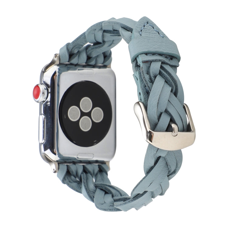 For Apple Watch Ultra 49mm&Watch Ultra 2 49mm / Series 9&8&7 45mm / SE 3&SE 2&6&SE&5&4 44mm / 3&2&1 42mm Leather Woven Single Loop Watch Band(Sky Blue) - Watch Bands by buy2fix | Online Shopping UK | buy2fix