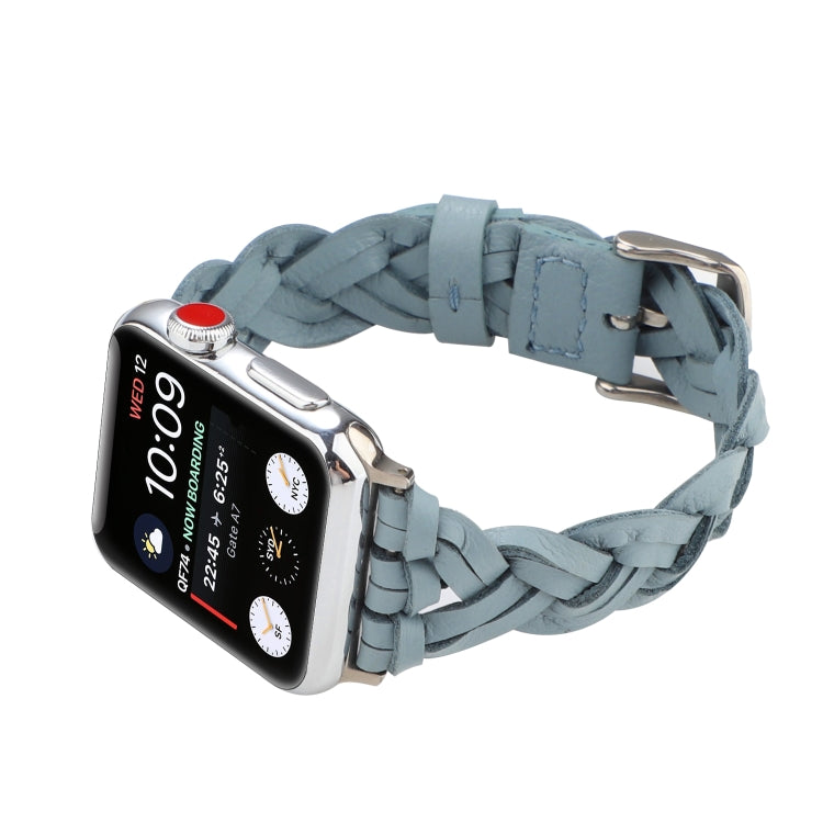 For Apple Watch Ultra 49mm&Watch Ultra 2 49mm / Series 9&8&7 45mm / SE 3&SE 2&6&SE&5&4 44mm / 3&2&1 42mm Leather Woven Single Loop Watch Band(Sky Blue) - Watch Bands by buy2fix | Online Shopping UK | buy2fix