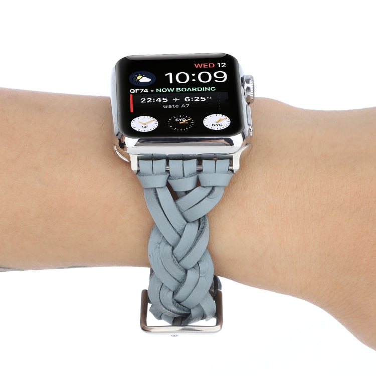 For Apple Watch Ultra 49mm&Watch Ultra 2 49mm / Series 9&8&7 45mm / SE 3&SE 2&6&SE&5&4 44mm / 3&2&1 42mm Leather Woven Single Loop Watch Band(Sky Blue) - Watch Bands by buy2fix | Online Shopping UK | buy2fix