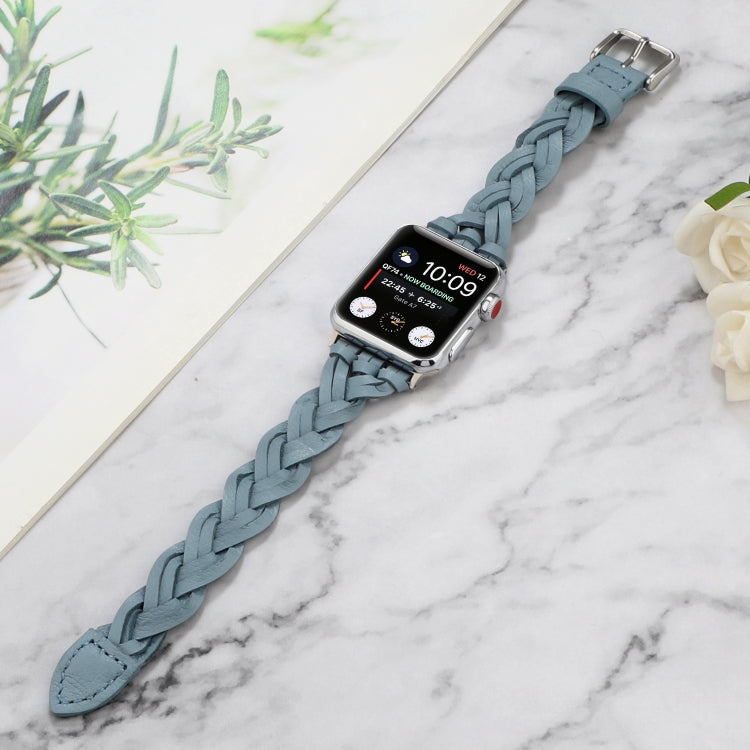 For Apple Watch Ultra 49mm&Watch Ultra 2 49mm / Series 9&8&7 45mm / SE 3&SE 2&6&SE&5&4 44mm / 3&2&1 42mm Leather Woven Single Loop Watch Band(Sky Blue) - Watch Bands by buy2fix | Online Shopping UK | buy2fix