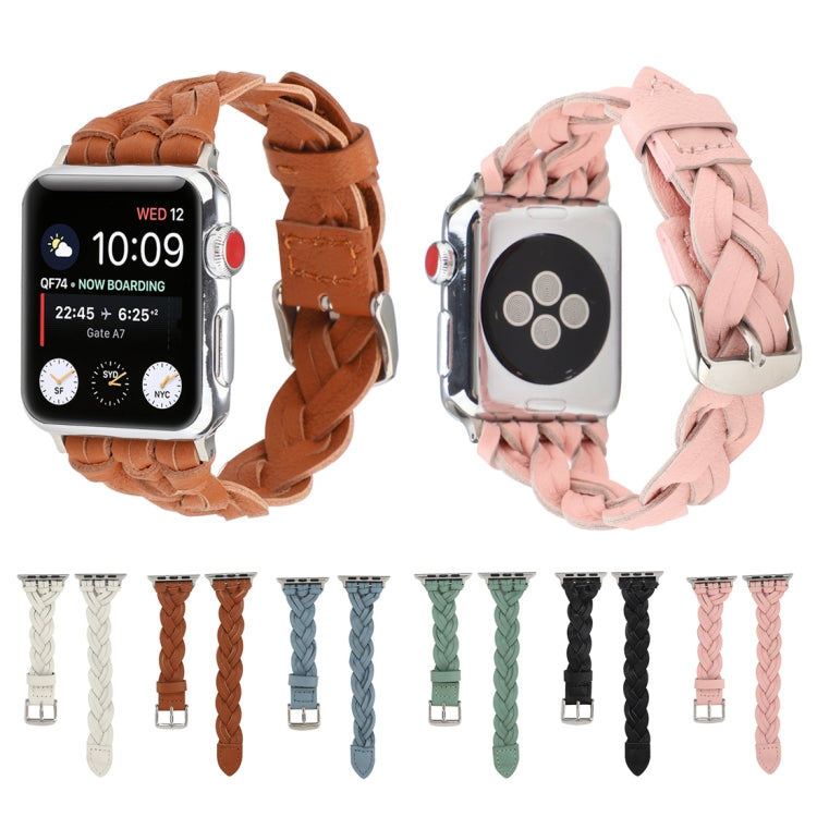 For Apple Watch Ultra 49mm&Watch Ultra 2 49mm / Series 9&8&7 45mm / SE 3&SE 2&6&SE&5&4 44mm / 3&2&1 42mm Leather Woven Single Loop Watch Band(Sky Blue) - Watch Bands by buy2fix | Online Shopping UK | buy2fix