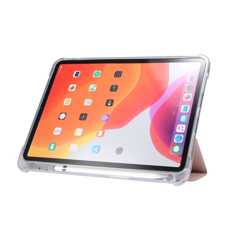 For iPad Air 2022 / 2020 10.9 3-folding Electric Pressed Skin Texture Smart Leather Tablet Case (Light Pink) - iPad Air (2022) / (2020) 10.9 Cases by buy2fix | Online Shopping UK | buy2fix