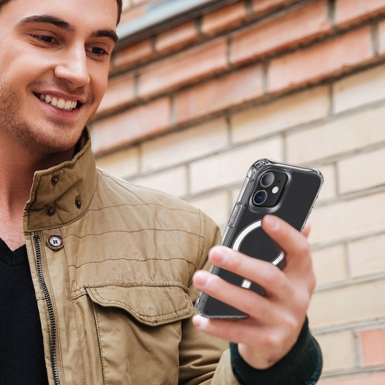 For iPhone 12 mini Magsafe Case Magnetic Ring Clear Crystal Acrylic +TPU Four-corner Airbag Shockproof Case (Transparent) by buy2fix