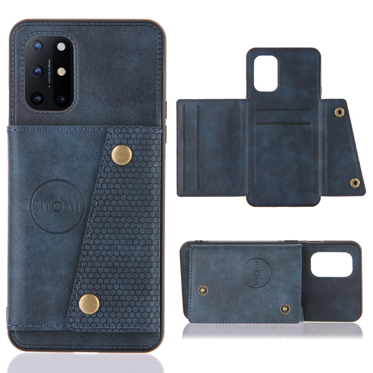 For OnePlus 8T Double Buckle PU + TPU Shockproof Magnetic Protective Case with Card Slots & Holder(Blue) - OnePlus Cases by buy2fix | Online Shopping UK | buy2fix