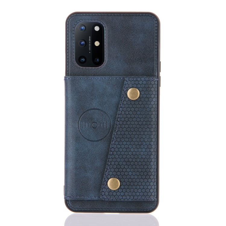 For OnePlus 8T Double Buckle PU + TPU Shockproof Magnetic Protective Case with Card Slots & Holder(Blue) - OnePlus Cases by buy2fix | Online Shopping UK | buy2fix