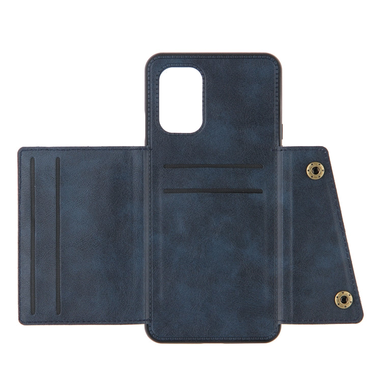 For OnePlus 8T Double Buckle PU + TPU Shockproof Magnetic Protective Case with Card Slots & Holder(Blue) - OnePlus Cases by buy2fix | Online Shopping UK | buy2fix