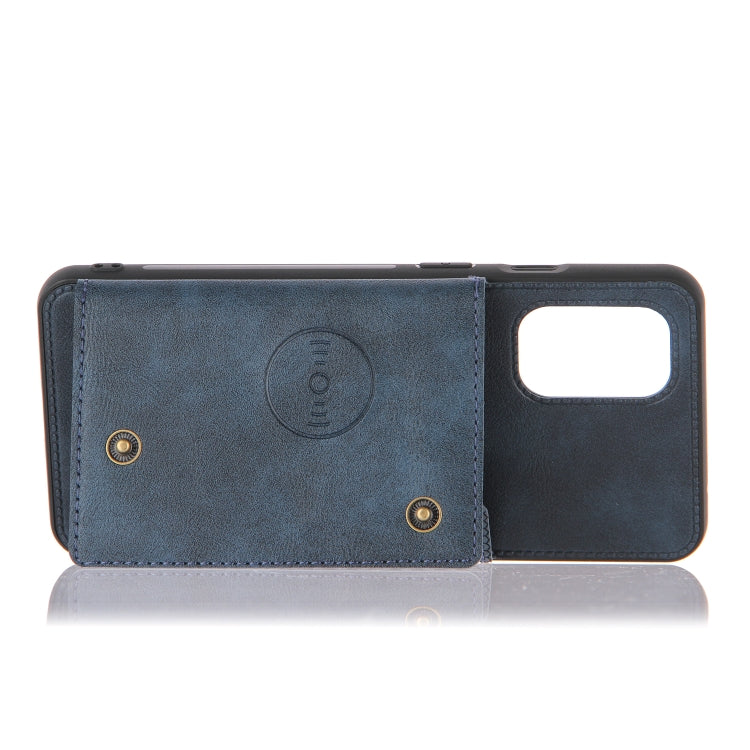 For OnePlus 8T Double Buckle PU + TPU Shockproof Magnetic Protective Case with Card Slots & Holder(Blue) - OnePlus Cases by buy2fix | Online Shopping UK | buy2fix
