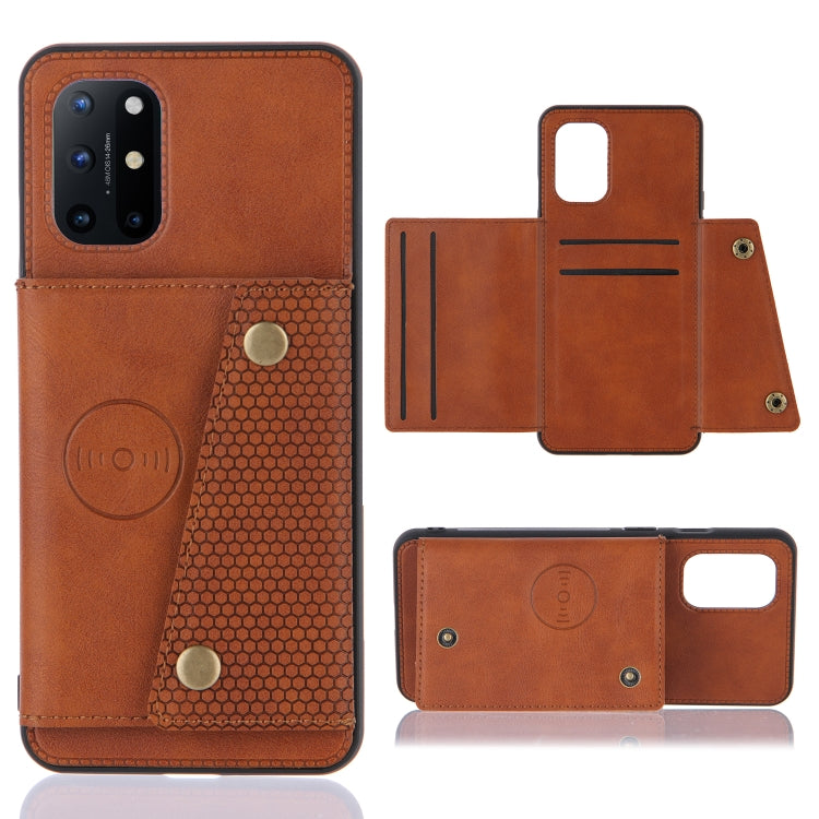 For OnePlus 8T Double Buckle PU + TPU Shockproof Magnetic Protective Case with Card Slots & Holder(Light Brown) - OnePlus Cases by buy2fix | Online Shopping UK | buy2fix