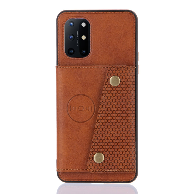 For OnePlus 8T Double Buckle PU + TPU Shockproof Magnetic Protective Case with Card Slots & Holder(Light Brown) - OnePlus Cases by buy2fix | Online Shopping UK | buy2fix