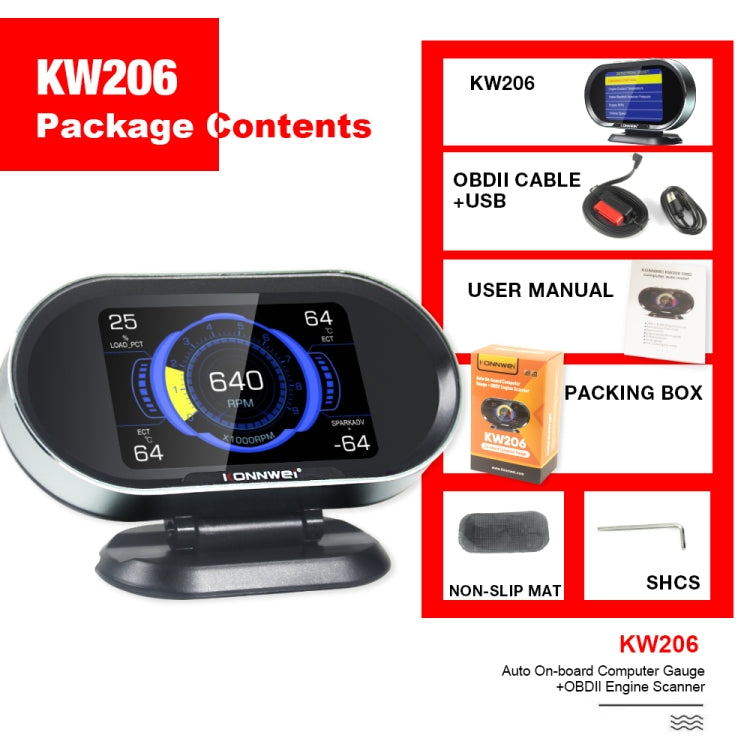 KONNWEI KW206 2 in 1 OBDII / EOBD12V Car Fault Scanner + 3.5 inch LCD Monitor by KONNWEI