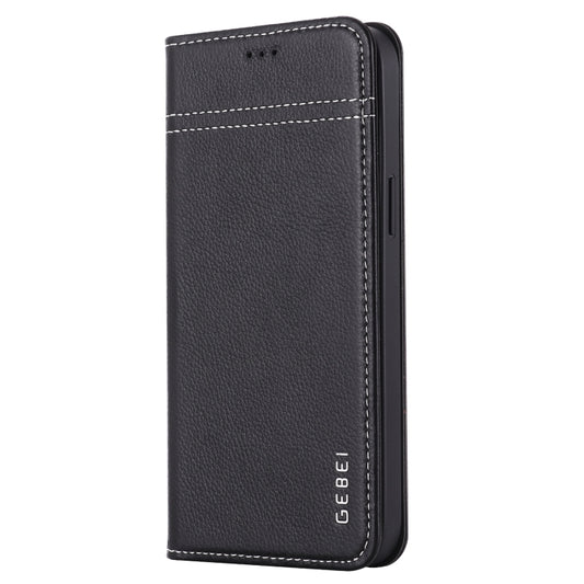 For iPhone 12 Pro Max GEBEI Top-grain Leather Horizontal Flip Protective Case with Holder & Card Slots(Black) by GEBEI