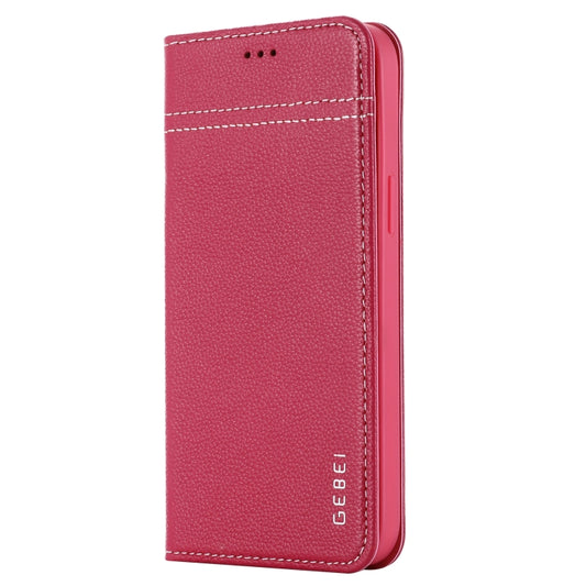 For iPhone 12 Pro Max GEBEI Top-grain Leather Horizontal Flip Protective Case with Holder & Card Slots(Rose Red) by GEBEI