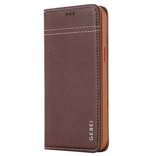 For iPhone 12 Pro Max GEBEI Top-grain Leather Horizontal Flip Protective Case with Holder & Card Slots(Brown) by GEBEI