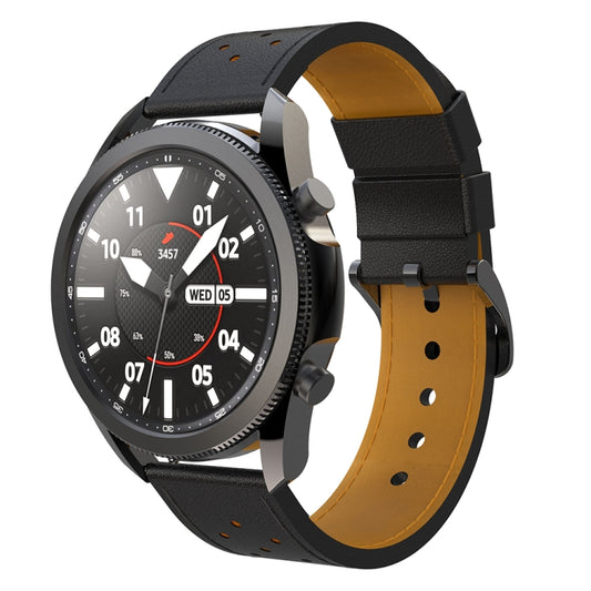 For Samsung Galaxy Watch 3 45mm Round Hole Line Leather Watch Band(Black Leather Line Orange Point) by buy2fix