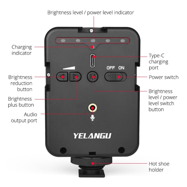 YELANGU LED02 Live Broadcast Micro Film Reporter Interview Recording Microphone Light by YELANGU