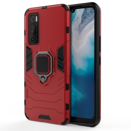 For vivo V20 SE PC + TPU Shockproof Protective Case with Magnetic Ring Holder(Red) by buy2fix