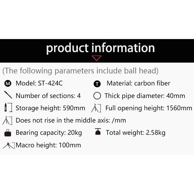 BEXIN ST424C Rugged Camcorder Photographic Carbon Fiber Big Tripod, Max Tube: 40mm by BEXIN