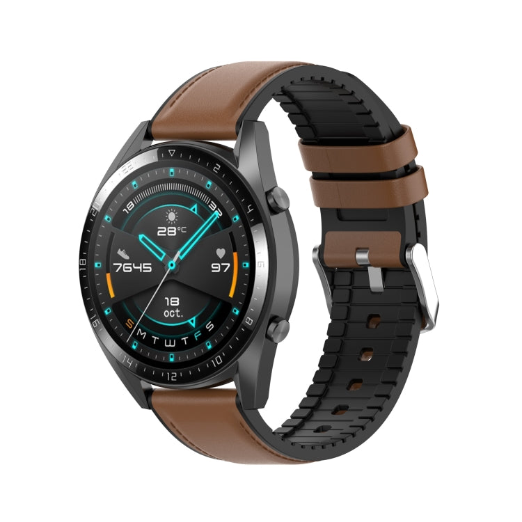 22mm Silicone Leather Watch Band for Huawei Watch GT 2 46mm(Brown) - Watch Bands by buy2fix | Online Shopping UK | buy2fix