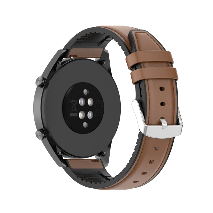 22mm Silicone Leather Watch Band for Huawei Watch GT 2 46mm(Brown) - Watch Bands by buy2fix | Online Shopping UK | buy2fix