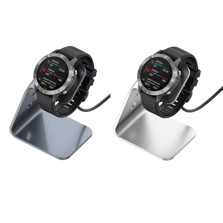 For Garmin Forerunner 745 / Venu Sq / Fenix 6 Universal Aluminum Alloy Magnetic Charger Holder with Chip Protection, Support Fast Charging, Style:Left Interface(Grey) by buy2fix