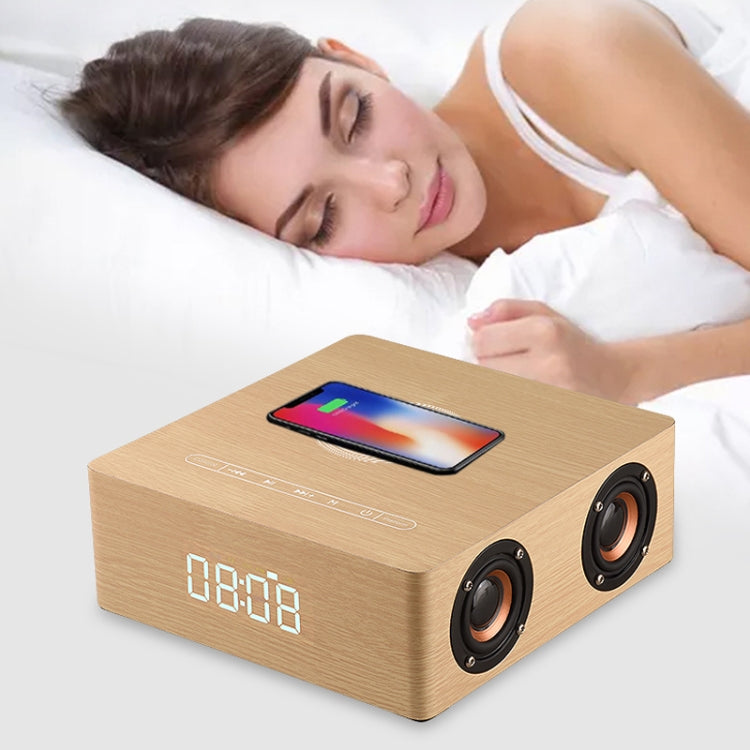 Q5A Multifunctional Wooden Touch Clock Display Wireless Charging Bluetooth Speaker, Support TF Card & U Disk & 3.5mm AUX(Walnut) - Desktop Speaker by buy2fix | Online Shopping UK | buy2fix