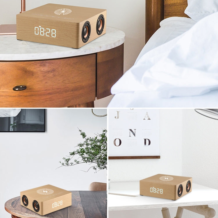 Q5A Multifunctional Wooden Touch Clock Display Wireless Charging Bluetooth Speaker, Support TF Card & U Disk & 3.5mm AUX(Walnut) - Desktop Speaker by buy2fix | Online Shopping UK | buy2fix