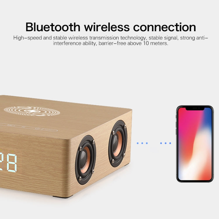 Q5A Multifunctional Wooden Touch Clock Display Wireless Charging Bluetooth Speaker, Support TF Card & U Disk & 3.5mm AUX(Walnut) - Desktop Speaker by buy2fix | Online Shopping UK | buy2fix