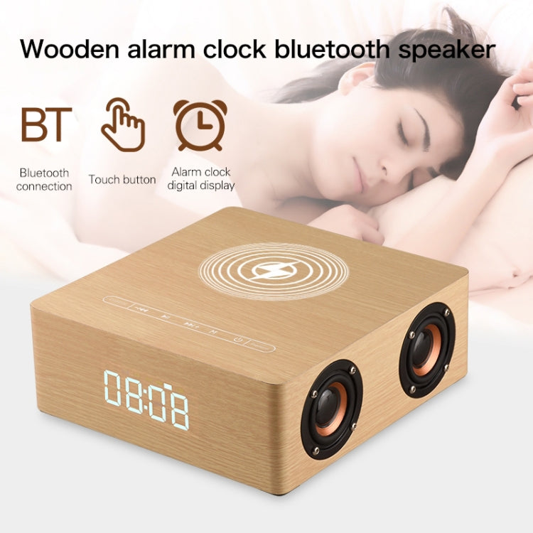 Q5A Multifunctional Wooden Touch Clock Display Wireless Charging Bluetooth Speaker, Support TF Card & U Disk & 3.5mm AUX(Walnut) - Desktop Speaker by buy2fix | Online Shopping UK | buy2fix