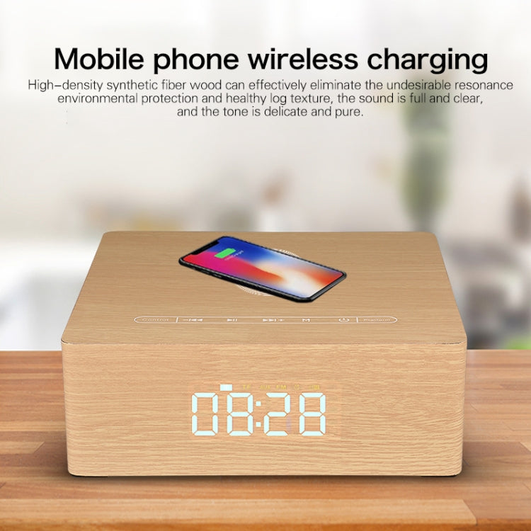 Q5A Multifunctional Wooden Touch Clock Display Wireless Charging Bluetooth Speaker, Support TF Card & U Disk & 3.5mm AUX(Walnut) - Desktop Speaker by buy2fix | Online Shopping UK | buy2fix
