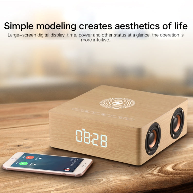 Q5A Multifunctional Wooden Touch Clock Display Wireless Charging Bluetooth Speaker, Support TF Card & U Disk & 3.5mm AUX(Walnut) - Desktop Speaker by buy2fix | Online Shopping UK | buy2fix