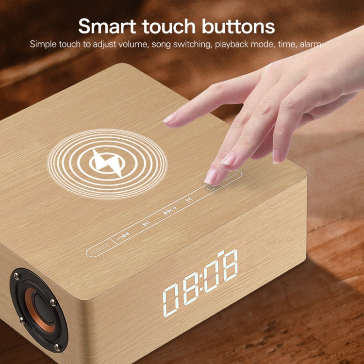 Q5A Multifunctional Wooden Touch Clock Display Wireless Charging Bluetooth Speaker, Support TF Card & U Disk & 3.5mm AUX(Walnut) - Desktop Speaker by buy2fix | Online Shopping UK | buy2fix