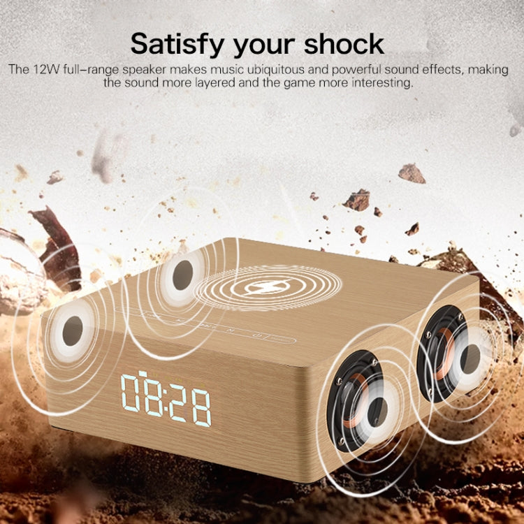 Q5A Multifunctional Wooden Touch Clock Display Wireless Charging Bluetooth Speaker, Support TF Card & U Disk & 3.5mm AUX(Walnut) - Desktop Speaker by buy2fix | Online Shopping UK | buy2fix
