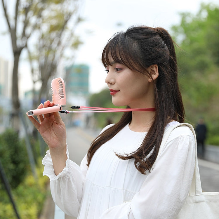 F20 Electroplating Handheld Fan Portable Desktop Folding Mute USB Hanging Neck Fan (Pink) by buy2fix