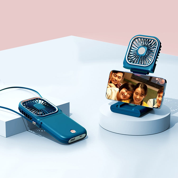 F30 Electroplating Handheld Fan Portable Desktop Folding Mute USB Hanging Neck Fan, Upgraded Version (Blue) - Electric Fans by buy2fix | Online Shopping UK | buy2fix
