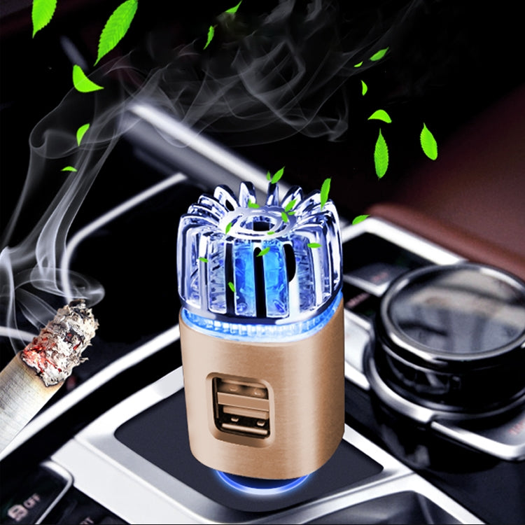 2 in 1 Car Negative-ion Aromatherapy Air Purifier Humidifier + Dual USB Port Car Charger (Gold) - Air Purifier by buy2fix | Online Shopping UK | buy2fix