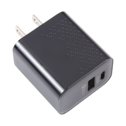 LZ-105A+C PD 20W USB-C/Type-C+QC 3.0 USB Ports Dot Pattern Travel Charger, US Plug(Black) by buy2fix