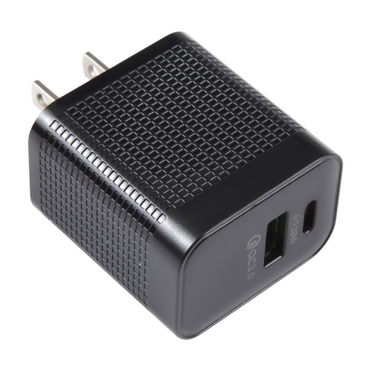 LZ-106A+C PD 20W USB-C/Type-C+QC 3.0 USB Ports Plaid Pattern Travel Charger, US Plug(Black) by buy2fix