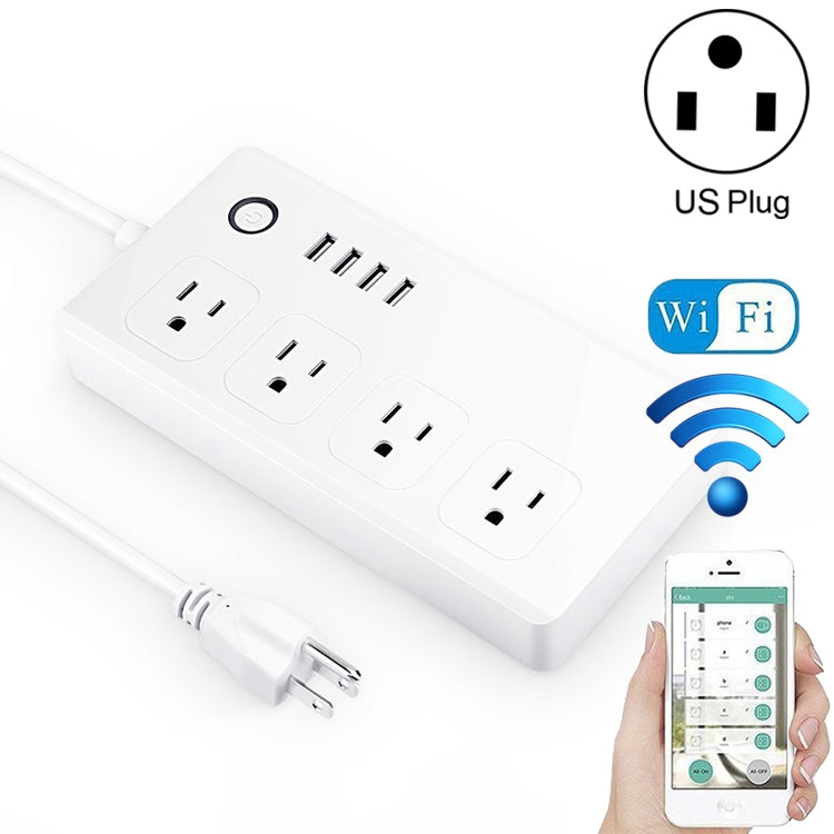 4 x USB Ports + 4 x US Plug Jack WiFi Remote Control Smart Power Socket Works with Alexa & Google Home, AC 110-240V, US Plug - Smart Socket by buy2fix | Online Shopping UK | buy2fix