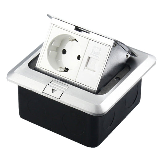 Hidden Pop-up Aluminum Alloy Computer Floor Socket with Cover Bottom Box, EU Plug by buy2fix