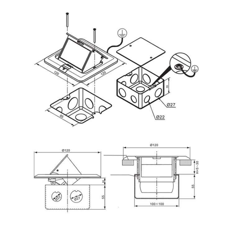 Hidden Pop-up Aluminum Alloy Computer Floor Socket with Cover Bottom Box, US Plug - by buy2fix | Online Shopping UK | buy2fix