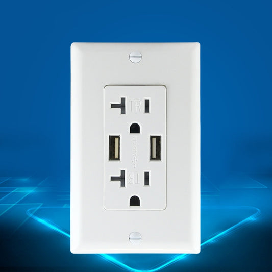 PC Double-connection Power Socket Switch with USB, US Plug, Square White UL 15A Leakage Protection Socket by buy2fix