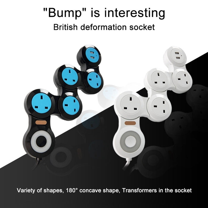 Charging Plug-in Wiring Board Creative Rotary Towline Board 13A Deformed Socket with USB, UK Plug, 5-Bit Socket(Black) - Extension Socket by buy2fix | Online Shopping UK | buy2fix